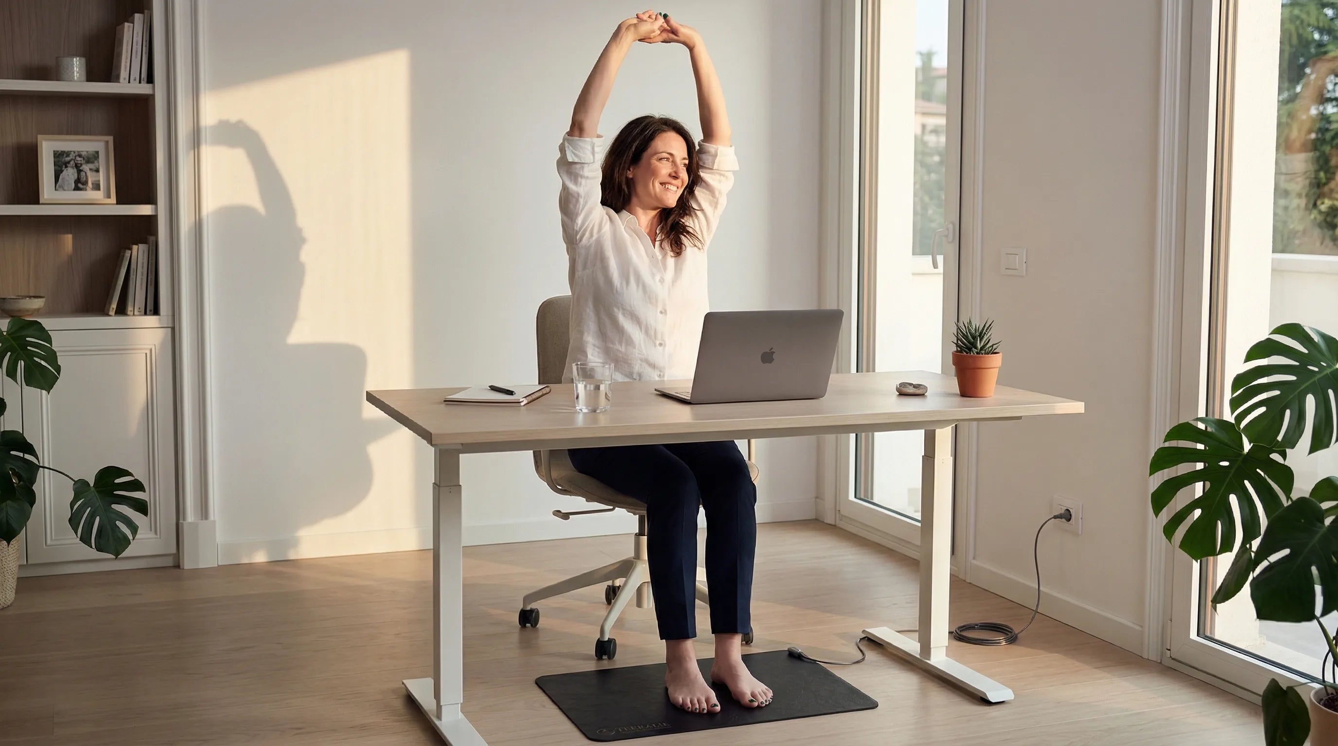 Femme &eacute;nergique en fin de journ&eacute;e au bureau